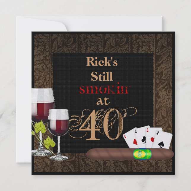MENS 40º VINO DE Invitación al cumpleaños, Tarjeta (Anverso)