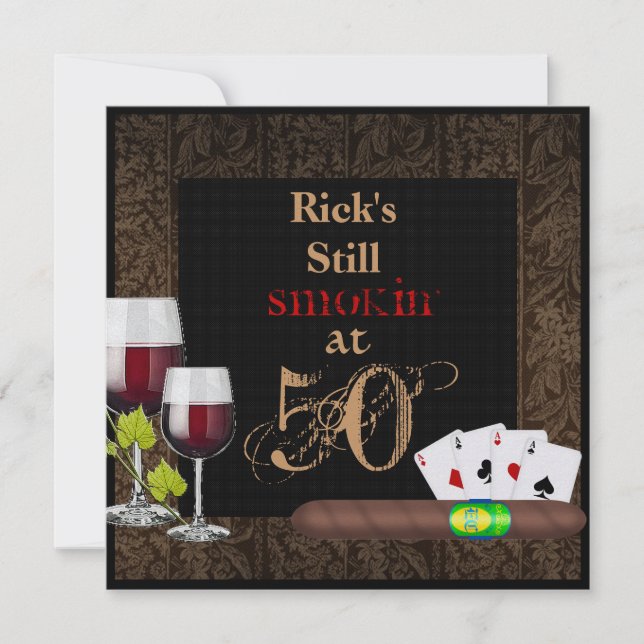 MENS 50º VINO DE Invitación al cumpleaños, Tarjeta (Anverso)