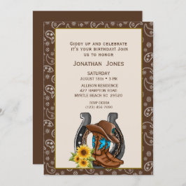 Mens Cowboy Boots Horseshoe Invitación al cumpleañ