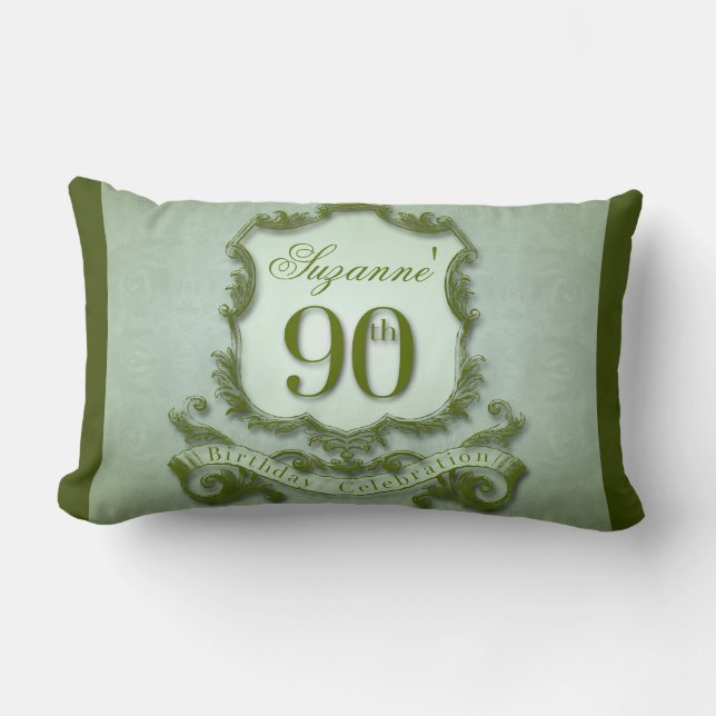 Mensaje de almohada lumbar verde 90 cumpleaños (Anverso)