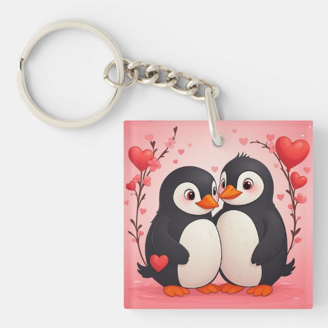 Mensaje de amor de pingüino del esposo Llavero de  (Frente)