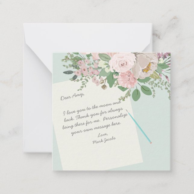 Mensaje de personalizado floral moderno nota de am (Anverso)