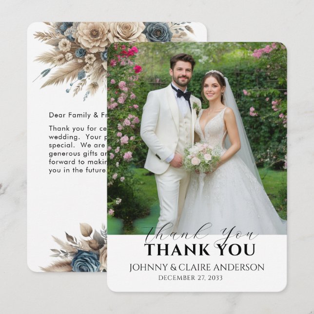 Mensaje de Tarjeta de Agradecimiento de Boda con F (Anverso / Reverso)