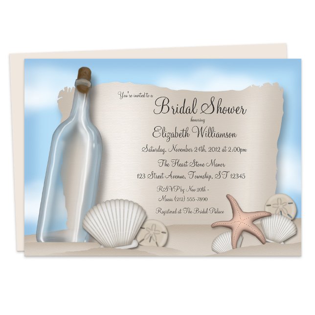Mensaje de una botella - Invitaciones a la ducha d (Message from a Bottle - Bridal Shower Invitations from Starzraven on Zazzle.)