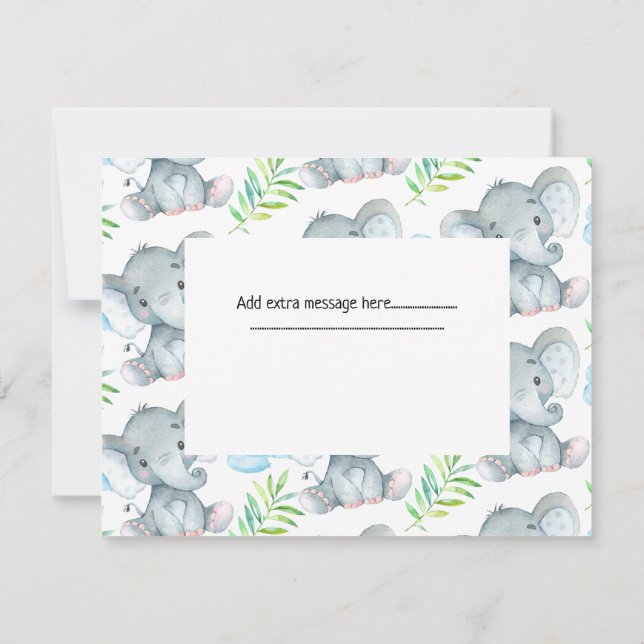 Mensaje Elephant Baby Shower Gracias Tarjeta (Reverso)