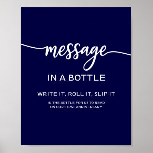 Mensaje en una botella elegante señal de boda azul