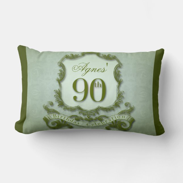 Mensaje verde 90 cumpleaños Lumbar de almohada de  (Anverso)