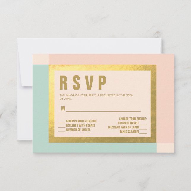 Menta de color + Relieve metalizado dorado RSVP |  (Anverso)