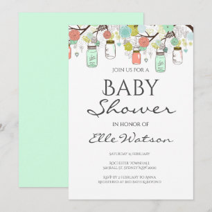 Menta e invitación coralina de Baby Shower