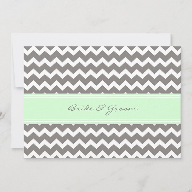 Menta gris Chevron de las invitaciones de la boda (Anverso)