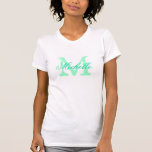 Menta personalizada de las camisetas el | del<br><div class="desc">Verde menta y blanco personalizados de las camisetas el | de la dama de honor del monograma. Colores de menta/de la aguamarina. Camisetas cones monograma con nombre de encargo en texto elegante de la escritura. Personalice para las damas de honor, el florista, la criada del honor, la matrona del honor,...</div>