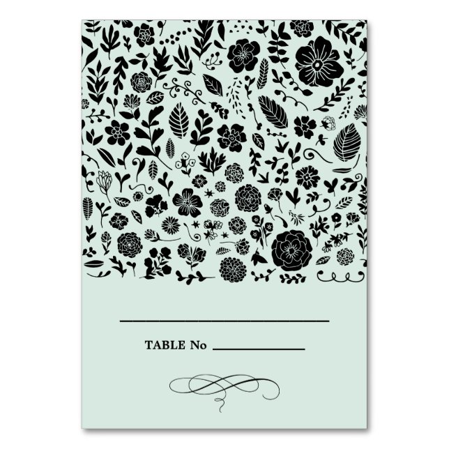 Menta | Tarjeta de mesa de Boda floral negro (Anverso)