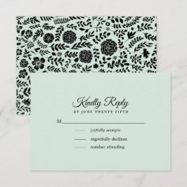 Menta | Tarjeta RSVP de boda floral negra