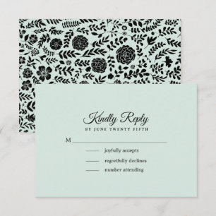 Menta Tarjeta RSVP de boda floral negra