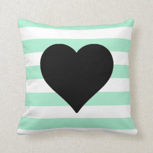 Menta y Cojín decorativo negro rayado blanco del