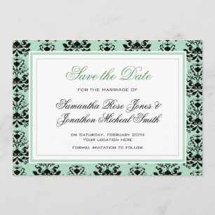 Menta y damasco negro con la invitación blanca de