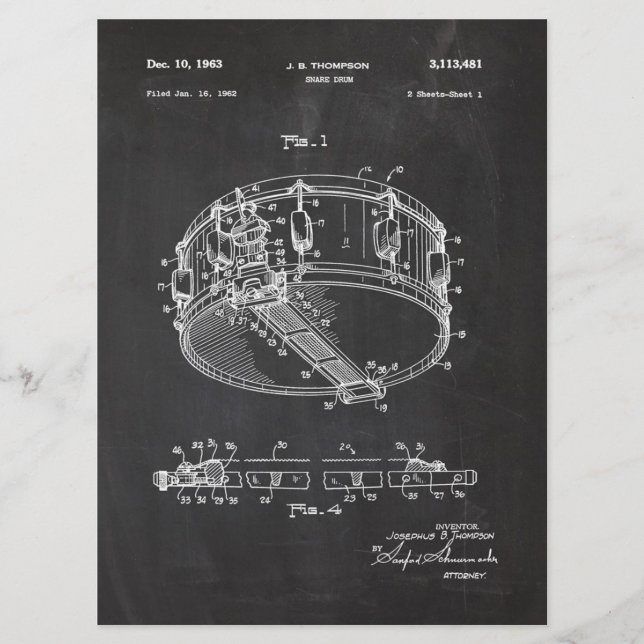 Menú 1962 Snare Drum - Patent Draw (Anverso)