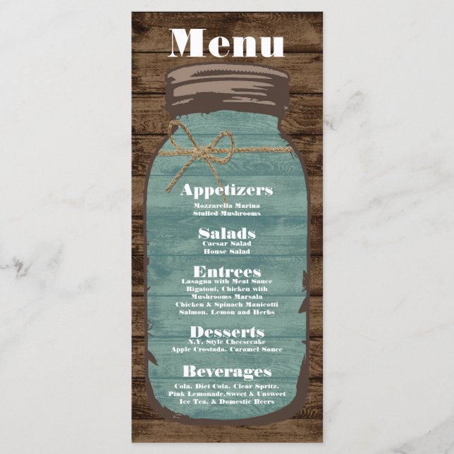 Menú 25 Cartas Mason Jar Barn Wood Country Rustic (Anverso)