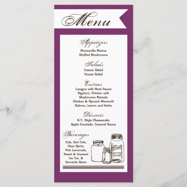 Menú 25 Cartas Mason Jar Country Rustic Vases Bottl (Anverso)