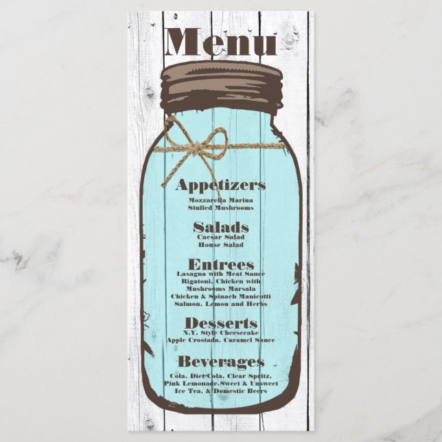Menú 25 Cartas Mason Jar Wood Country Rustic (Anverso)