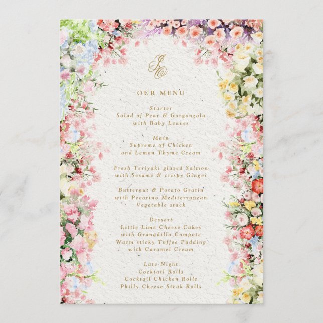 Menú 5 x 7 boda floral verano château francés (Anverso)