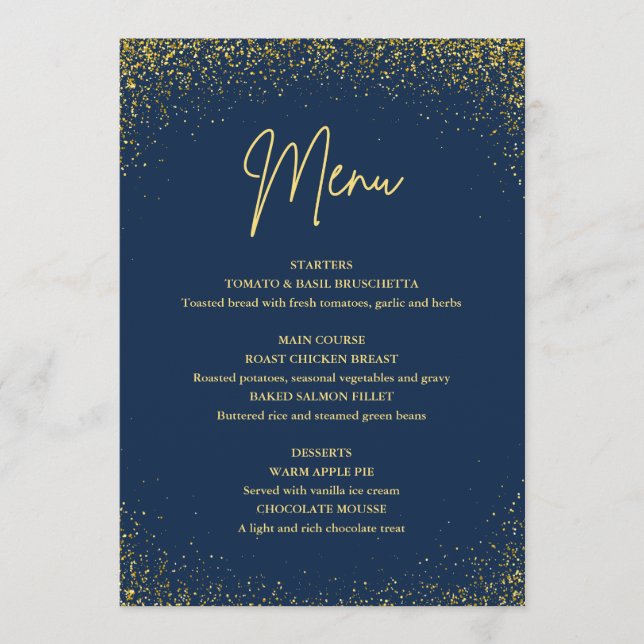 Menu 75th birthday Navy Gold Glitter (Anverso)