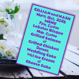 Menú 90 púrpura sobre Boda Verde azulado