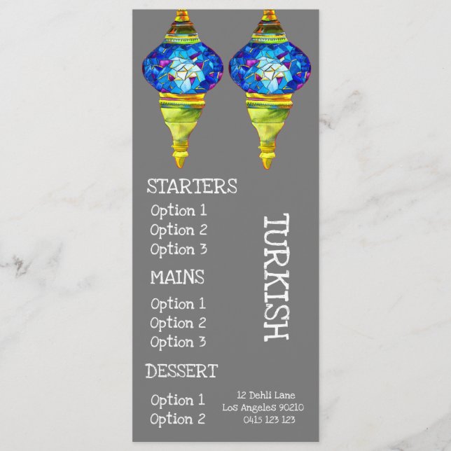 Menú a la carta del restaurante de cocina turca