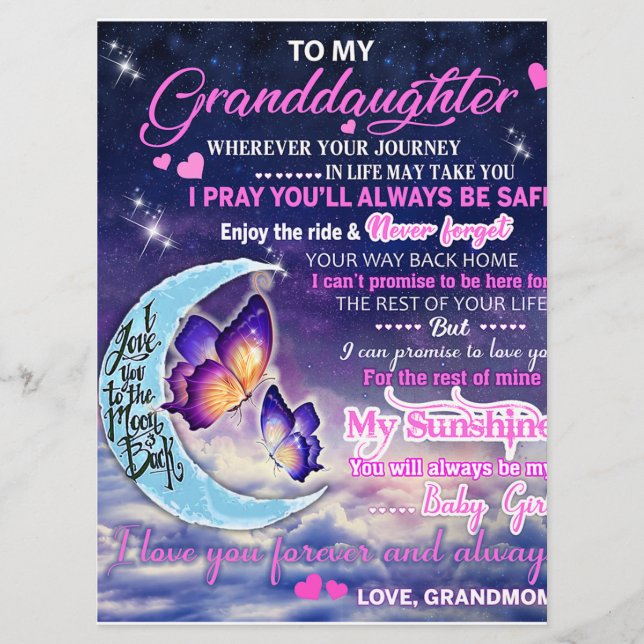 Menú A mi nieta Butterflies Idea de regalo de cumpleaño (Anverso)