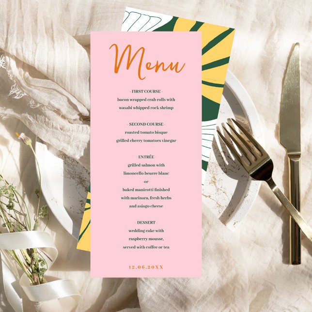 Menú abstracto floral rosa y verde combinar y comb (Abstract floral pink & green mix and match menu)