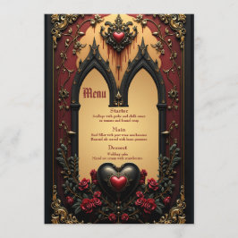 Menú Acentos dorados, rosas rojas y un corazón: