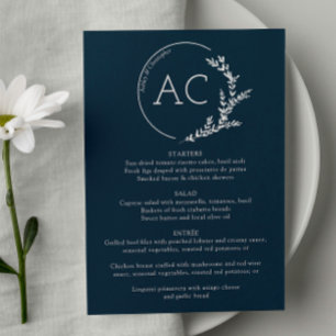Menú Acogida de matrimonio azul con marco de flotación 