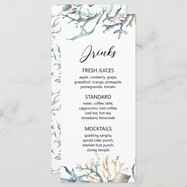 Menú Acuarela bajo el mar Medusas Arrecife de coral (Anverso / Reverso)