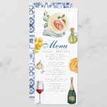 Menú Acuarela Baldosa azul oliva Vino Mediterráneo<br><div class="desc">Acuarela de oliva Naranja Baldosas azules Detalles mediterráneos</div>