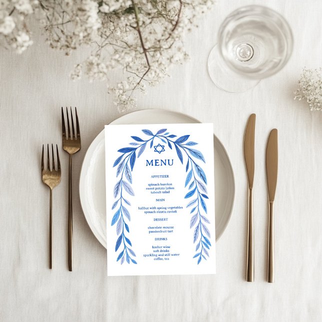 Menú Acuarela Botánica Bar Judío Evento Bat Mitzvah (Botanical Watercolor Jewish Wedding Event Bar Bat Mitzvah Menu
)