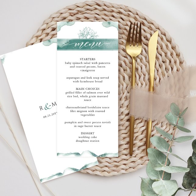 Menú Acuarela de sabio plateado, Boda floral elegante (Subido por el creador)