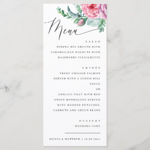 Menú Acuarela elegante escritura floral boho boda
