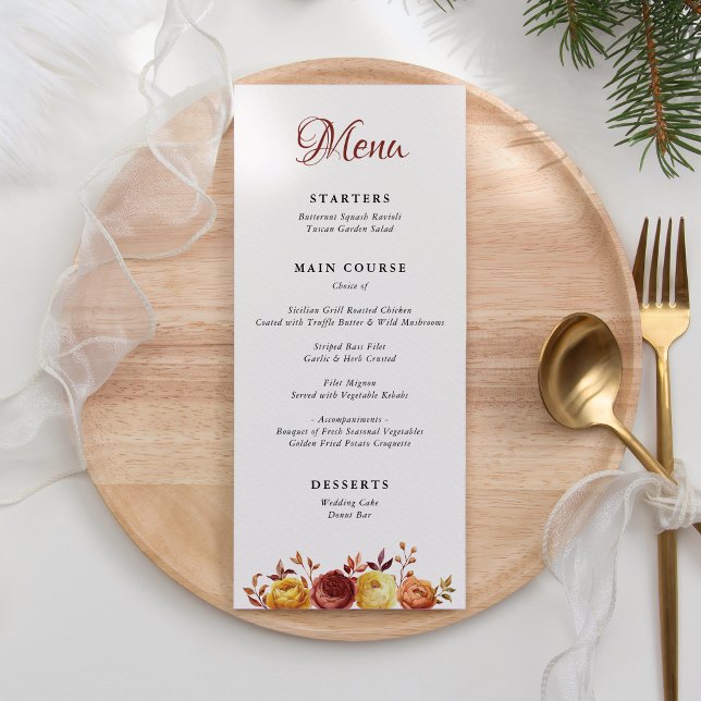 Menú Acuarela Floral Rústico Otoño Cálido Boda Otoñal (Subido por el creador)