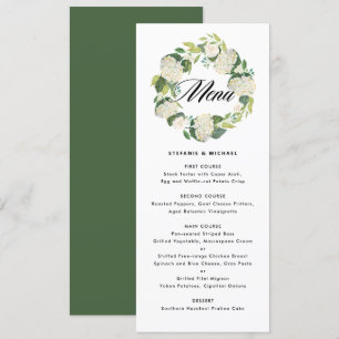 Menú Acuarela Hidrangea Blanca Flores de Wreath Boda