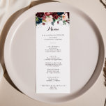 Menú Acuarela Ilustrada Cena Floral Caída<br><div class="desc">Esta acuarela ilustrada de otoño florida carta de menú para la cena es perfecta para un boda sencillo. El diseño presenta acuarelas pintadas a mano color azul marino, burdeos, rojos, rosas ondulados y peonías con elegantes hojas verdes, inspirando la colorida e idílica belleza del otoño. Este menú se puede utilizar...</div>