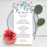 Menú Acuarela púrpura rosa floral boda jardín<br><div class="desc">Menú de bodas acuarelas moradas y rosa con flores en el jardín. Adecuado para cumpleaños,  aniversario y cualquier otro fiesta. Por favor,  contáctame si necesitas artículos adicionales.</div>