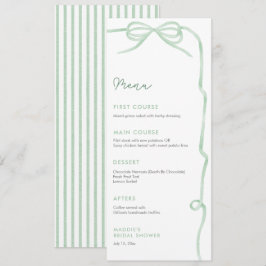 Menú Acuarela Sage Green Bow Brillante Shower Individua
