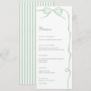 Menú Acuarela Sage Green Bow Brillante Shower Individua