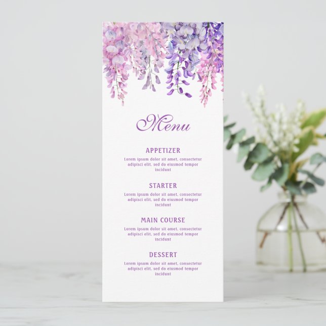 Menú Acuarela Wisteria Clásico (Anverso de pie)