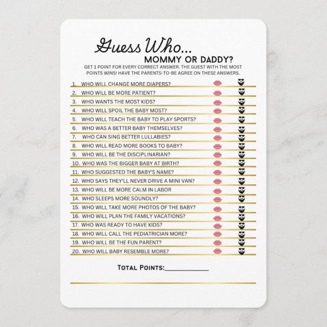 Menú Adivina quién: juego de mamá o papá (Anverso)