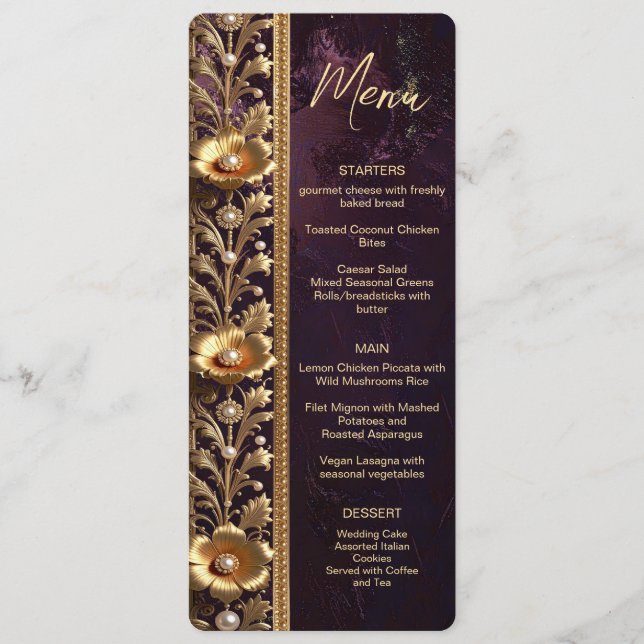 Menú Adorno Floral Dorado con Perlas (Anverso)