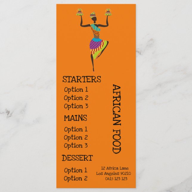 Menú africano de la cena del restaurante (Anverso)