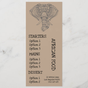Menú africano de la cena del restaurante