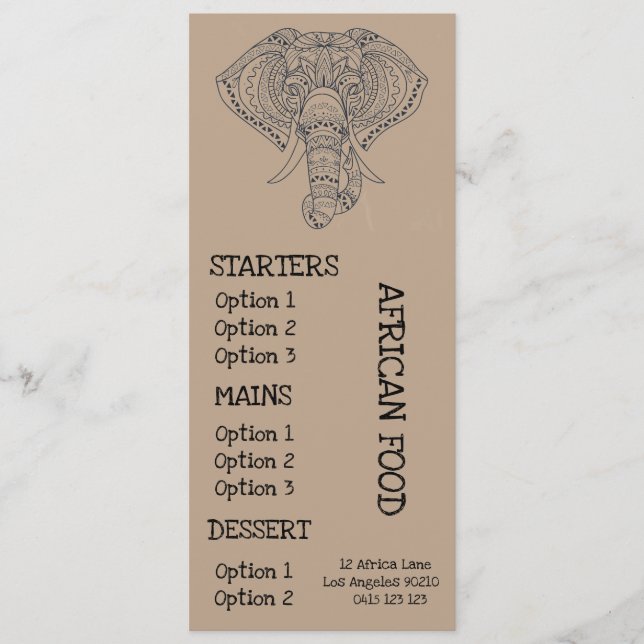 Menú africano de la cena del restaurante (Anverso)