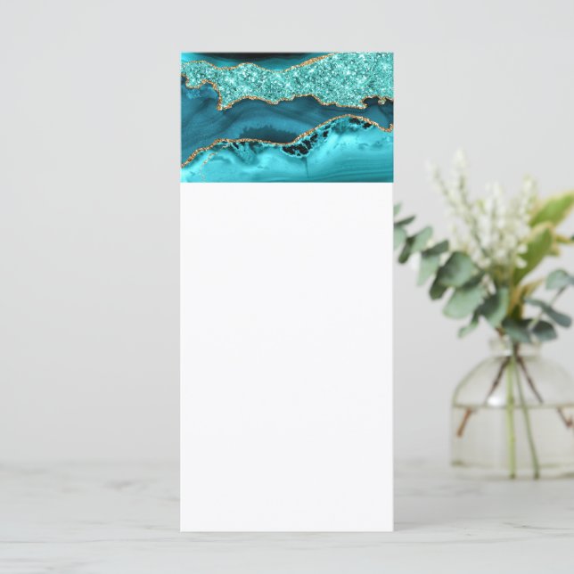 Menú Agate Verde azulado Purpurina de oro azul Marble A (Anverso de pie)